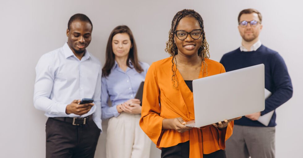 Digital marketing team collaborating on content strategy