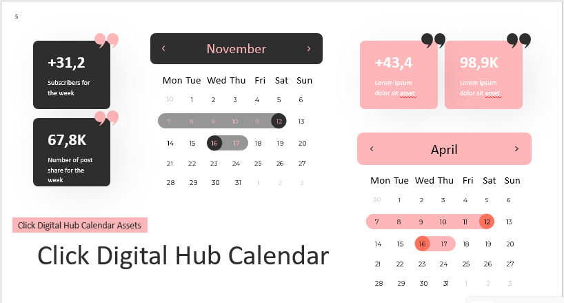 Monthly content calendar mockup for digital strategy planning