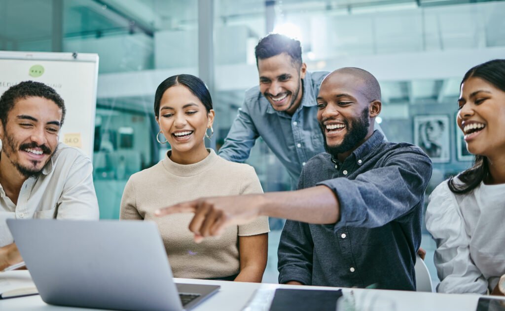 Happy business owner growing online with expert social media management in Nigeria